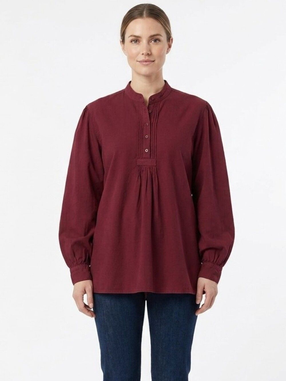 Inter-American Trading Burgundy Cotton Henley Blouse size Large Boho Peru
